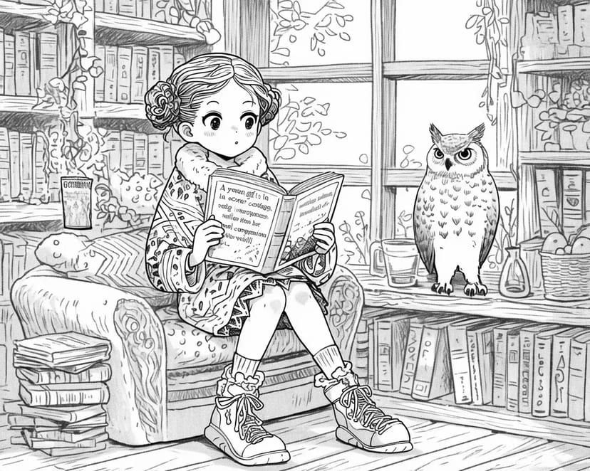 Niña Leyendo y Búho