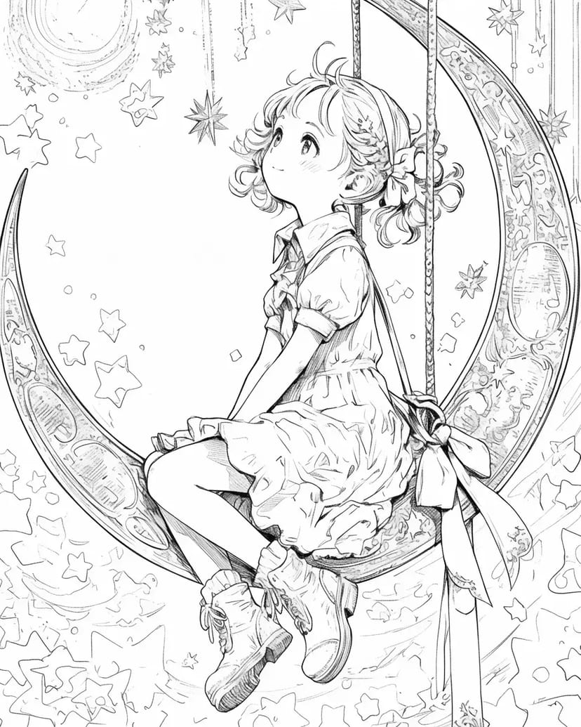Fille Assise sur la Lune