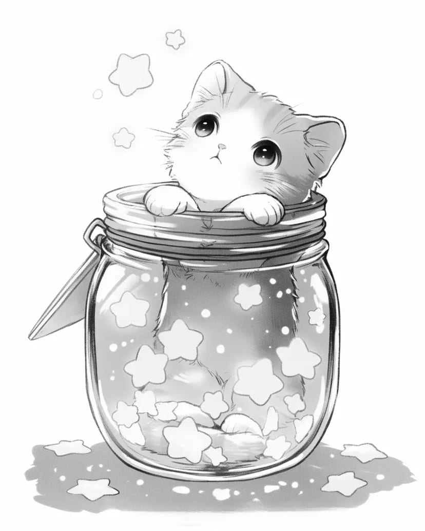 Chaton dans un Bocal Étoilé