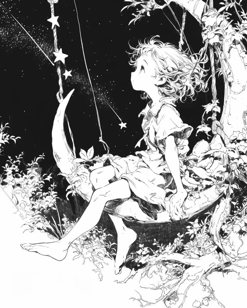 Fille sur une Balançoire Lunaire