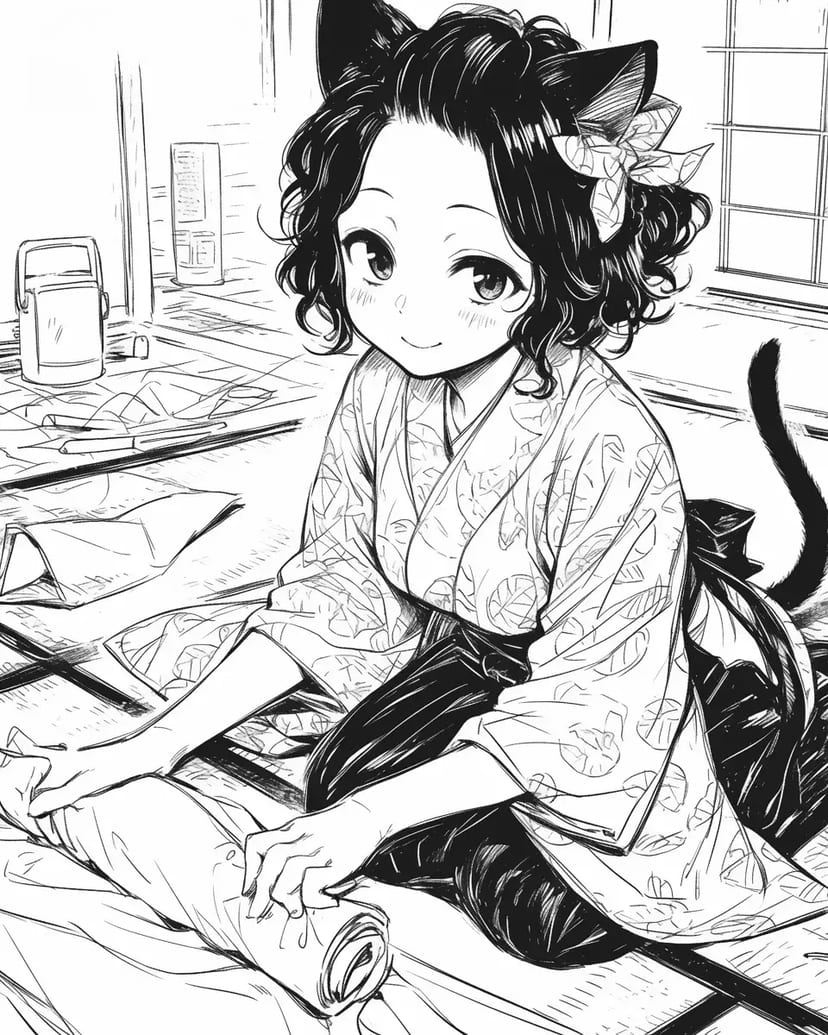 Calico-Eared Girl and Tatami Origami