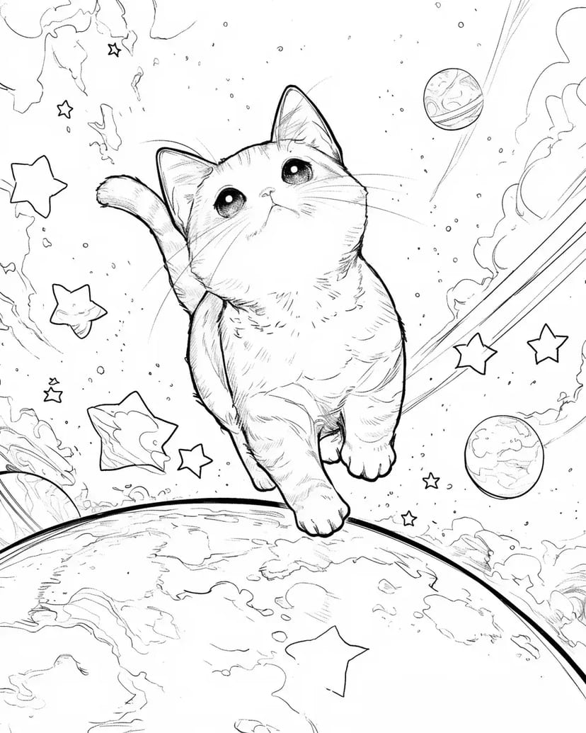 Chaton Voyageant dans l'Espace