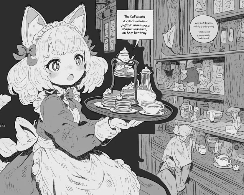 Camarera de Café con Orejas de Gato