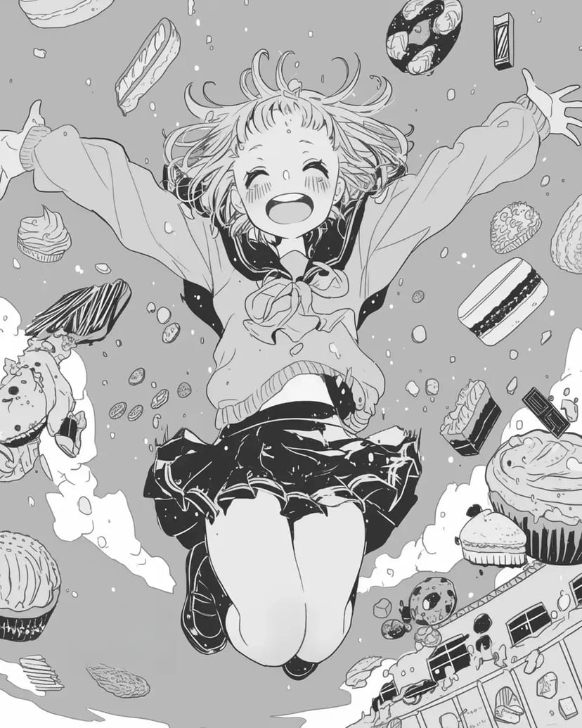 Chica Saltando en un Mundo de Dulces