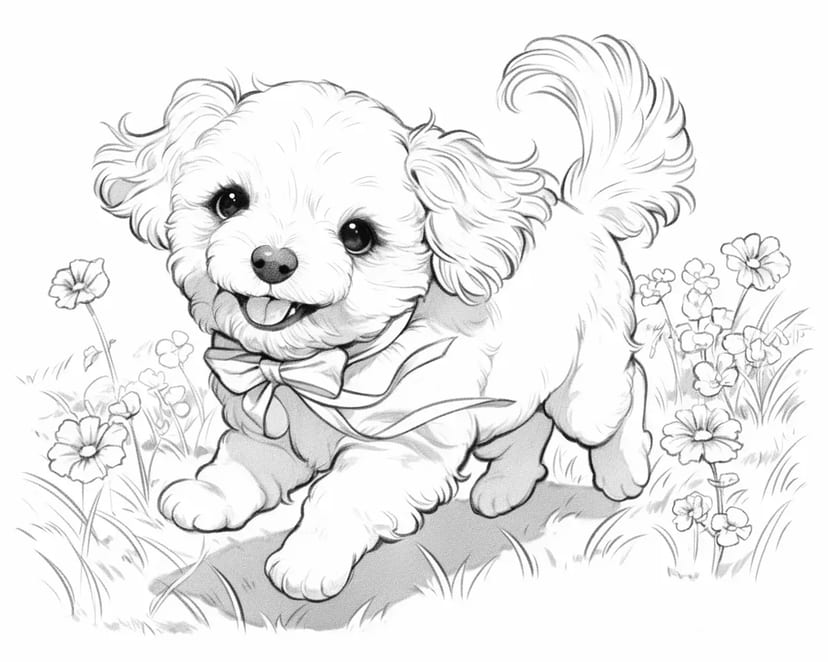 Chiot Jouant dans la Prairie