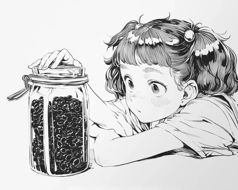 Девочка, смотрящая на банку с бобами