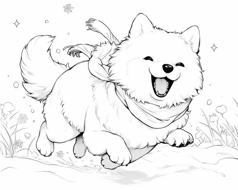 Chien Fluffy Courant dans la Neige