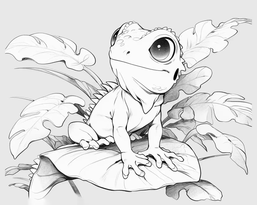Pequeño Dinosaurio en una Hoja
