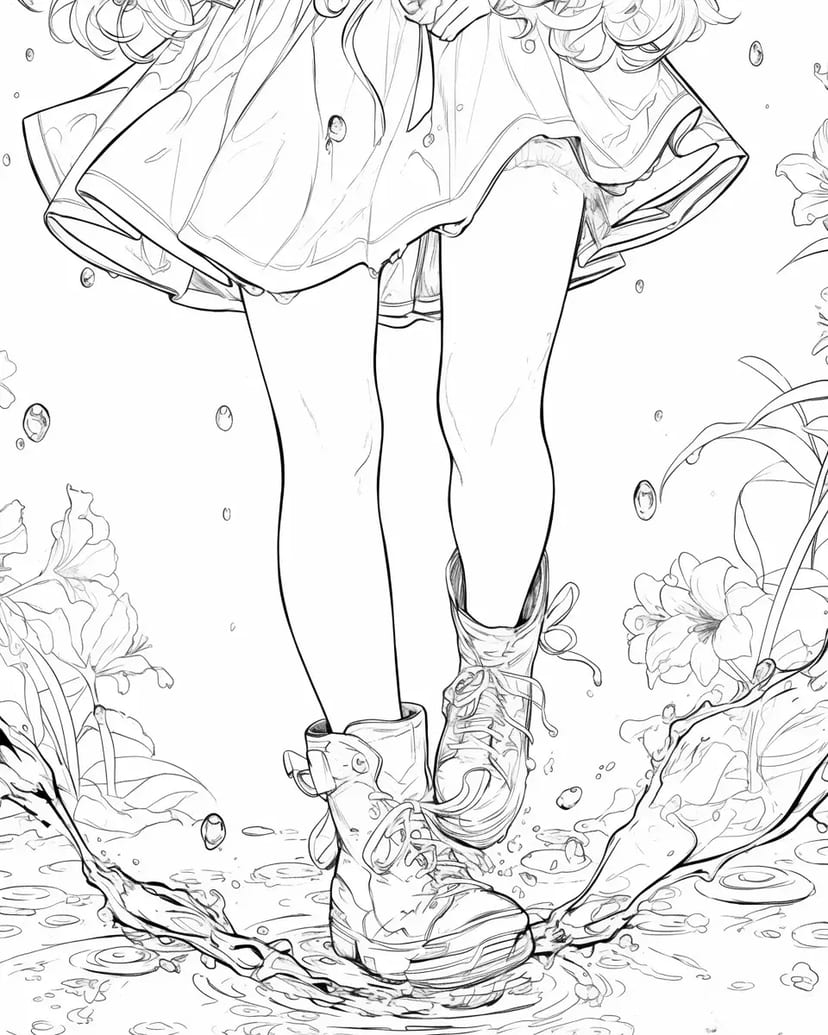 Chica Pisando en un Charco
