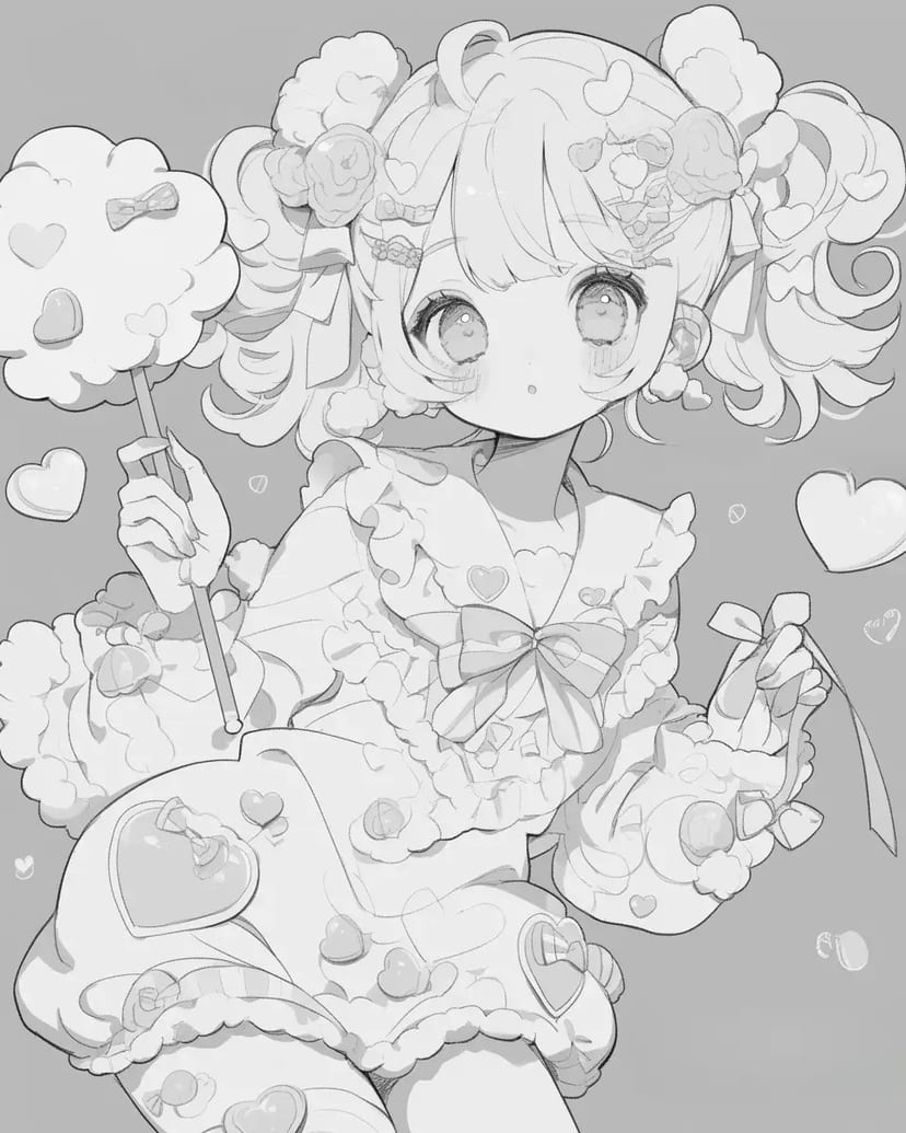 Niña con Corazones y Dulces