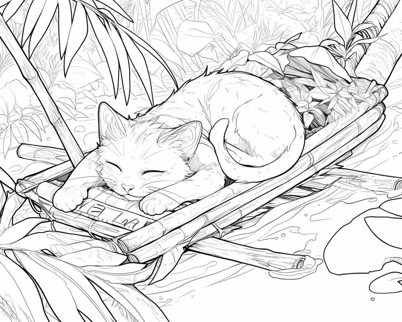 Kucing Tidur di Atas Daun