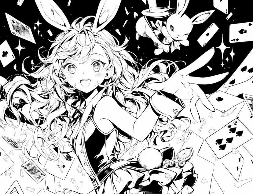 Bunny Girl with Cards and Magic