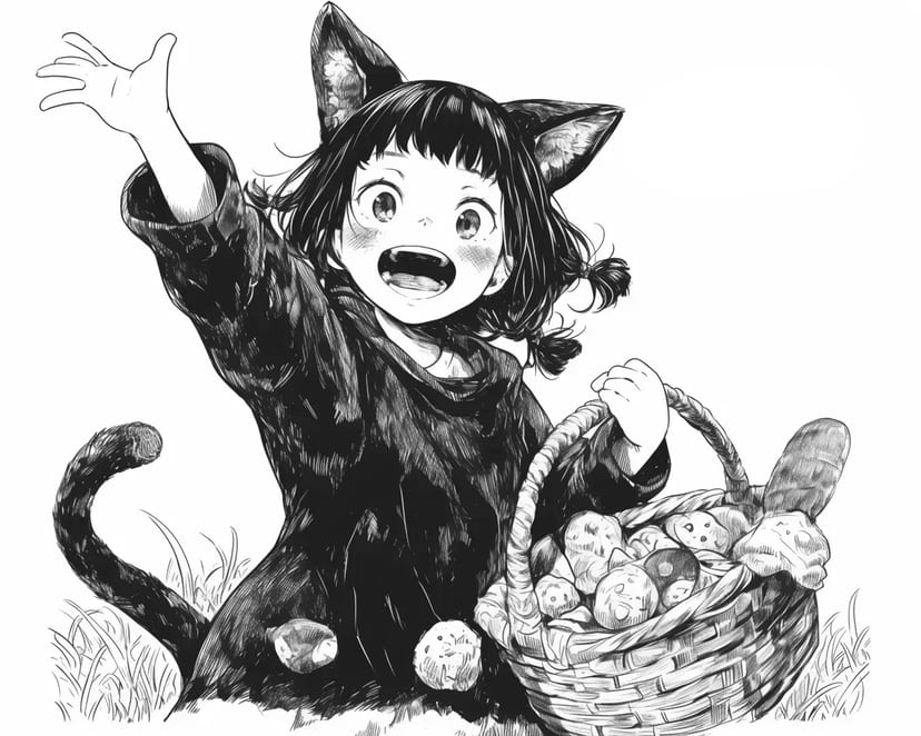 Cat Girl with a Basket of Treats