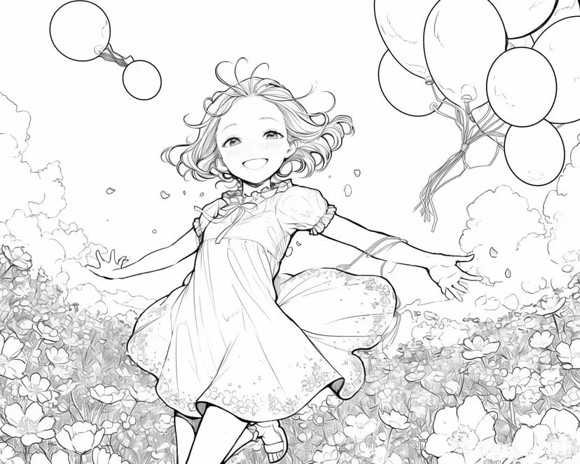 Niña y Globos en el Viento
