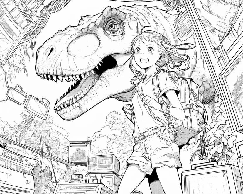 Fille en Aventure avec Dinosaure