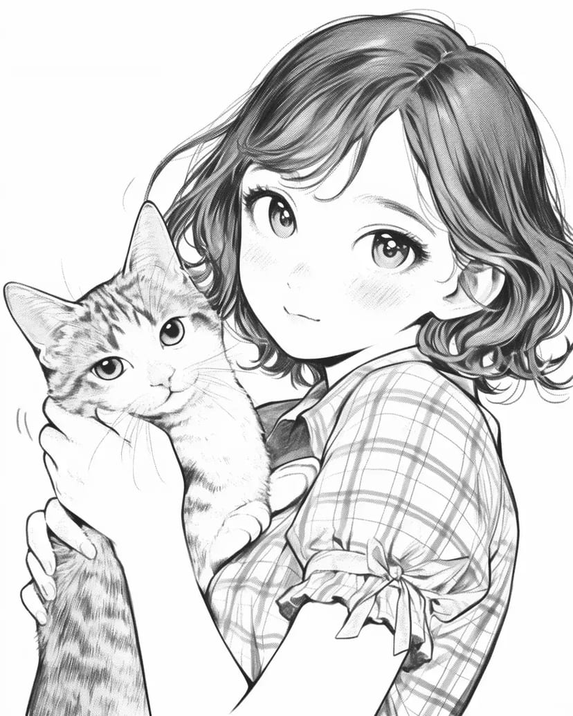Gentle Moment with a Girl and a Cat