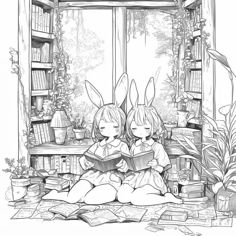 Temps de Lecture avec des Filles aux Oreilles de Lapin