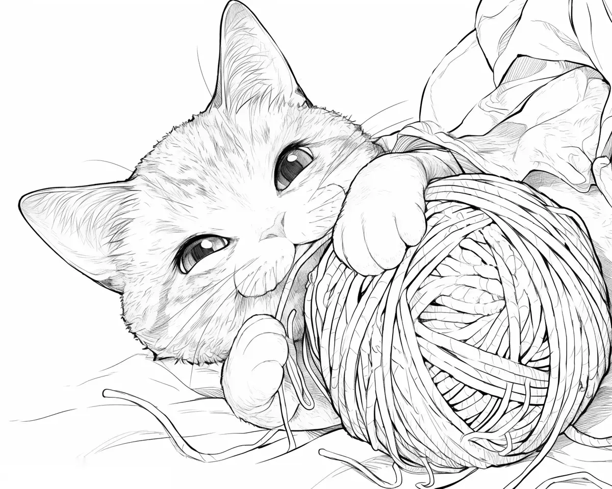 Gatito Jugando con Hilo