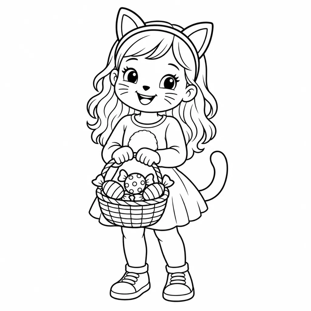 ねこみみとおかしのかごの塗り絵