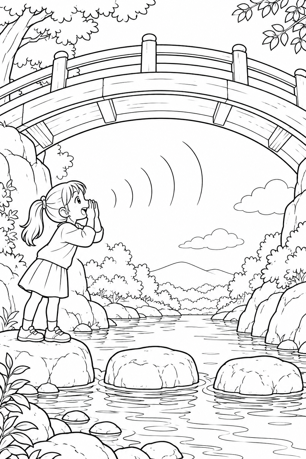 橋の下のひびく歌の塗り絵