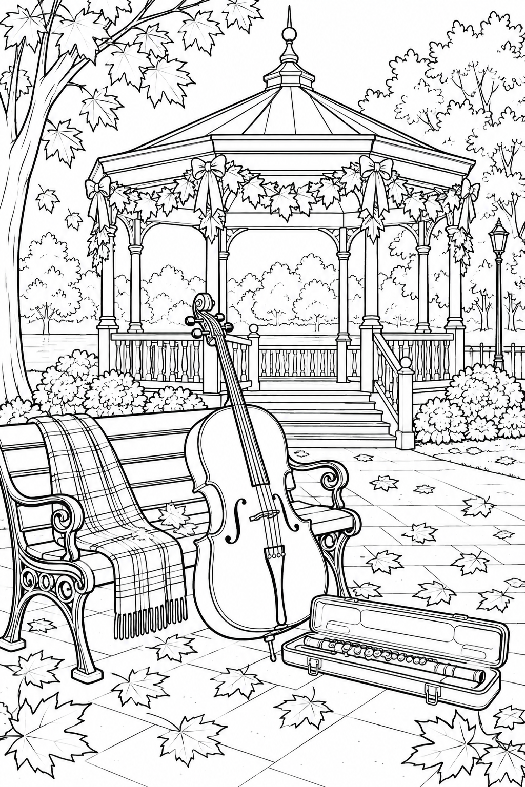 Coloriage Scène de concert en plein air — automne