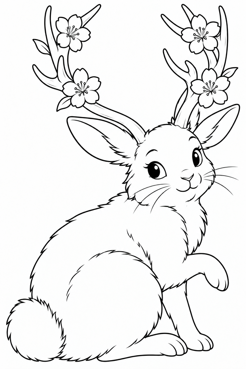 花のつののうさぎの塗り絵