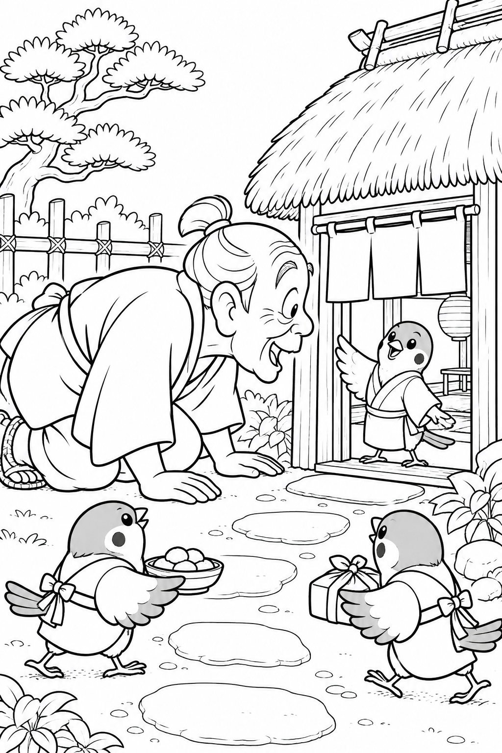 The Tongue-Cut Sparrow — The Sparrow Door Is Too Small coloring page