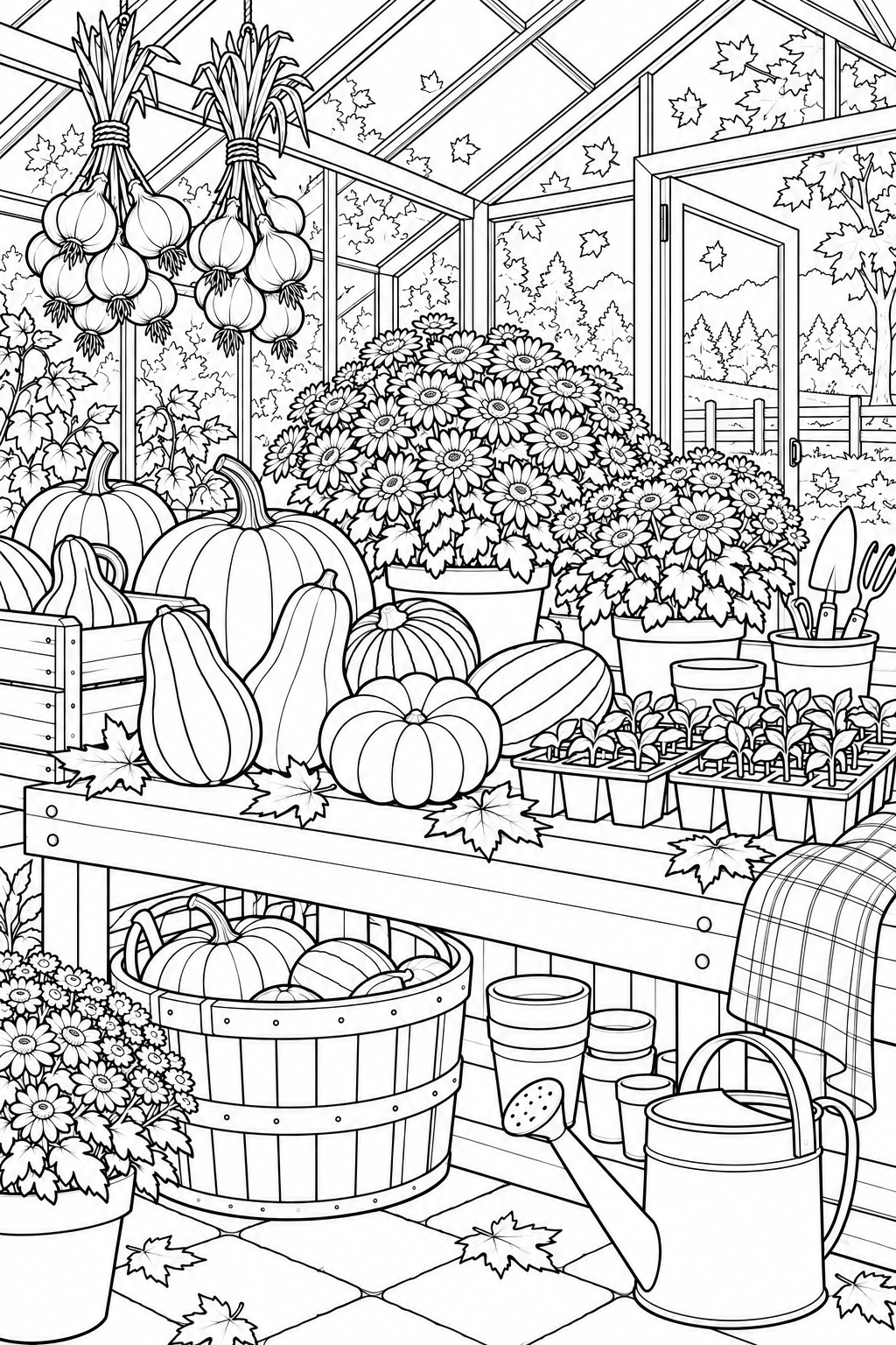 Coloriage Étude des plantes en serre — automne