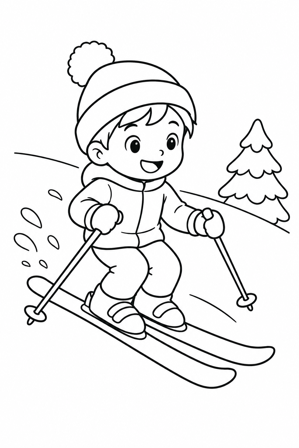 スキーと雪の坂の塗り絵