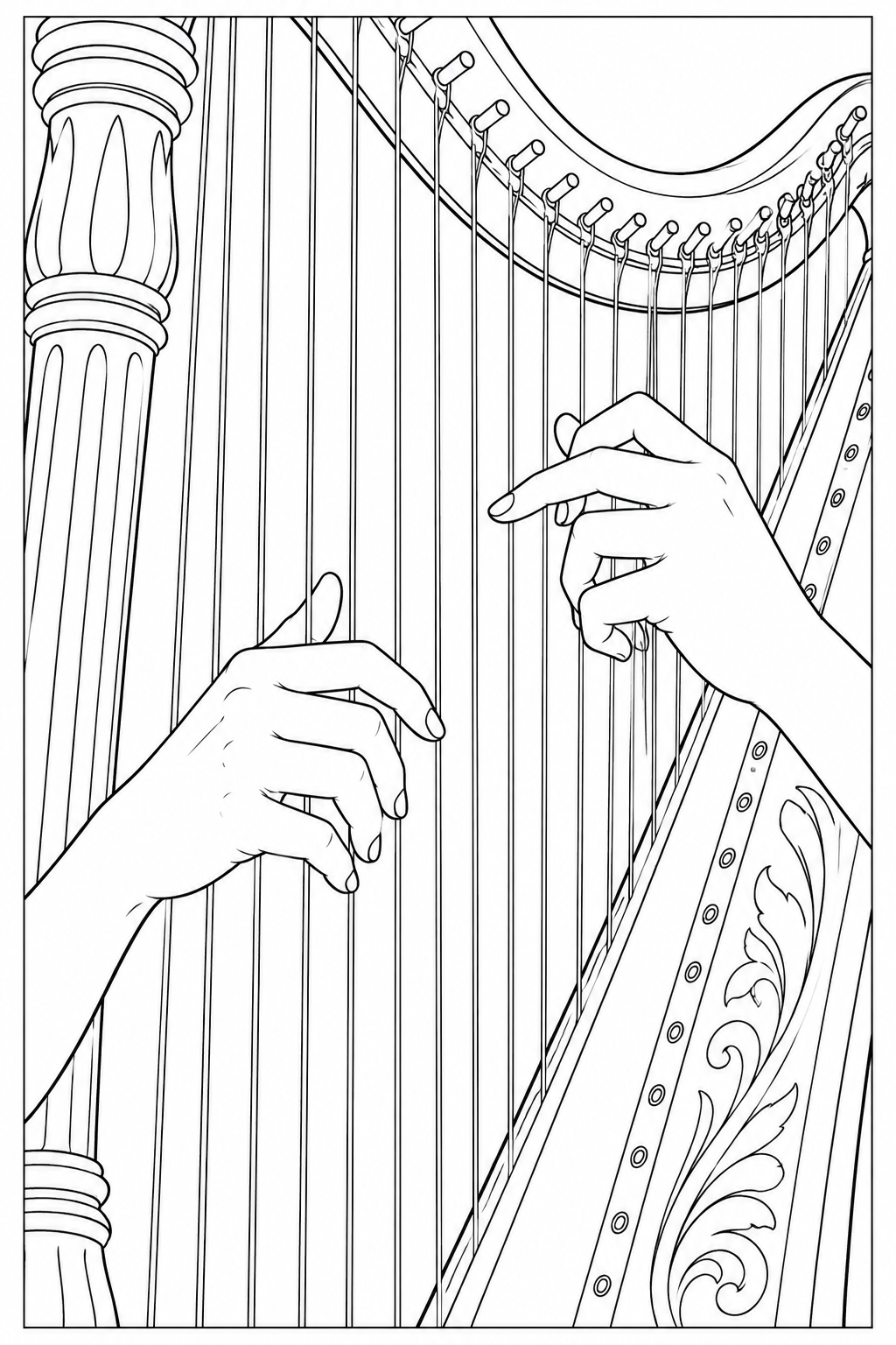 Coloriage Harpe vue à travers ses cordes