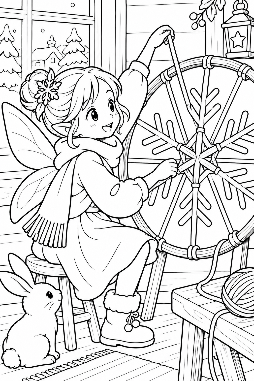 雪の結晶をおる妖精の塗り絵