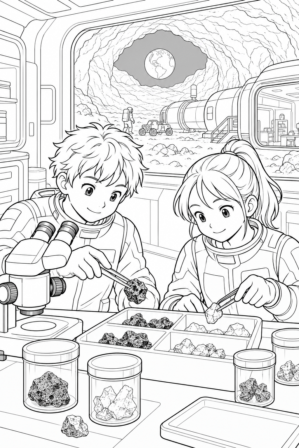 月の溶岩洞基地:試料を分ける研究室の塗り絵