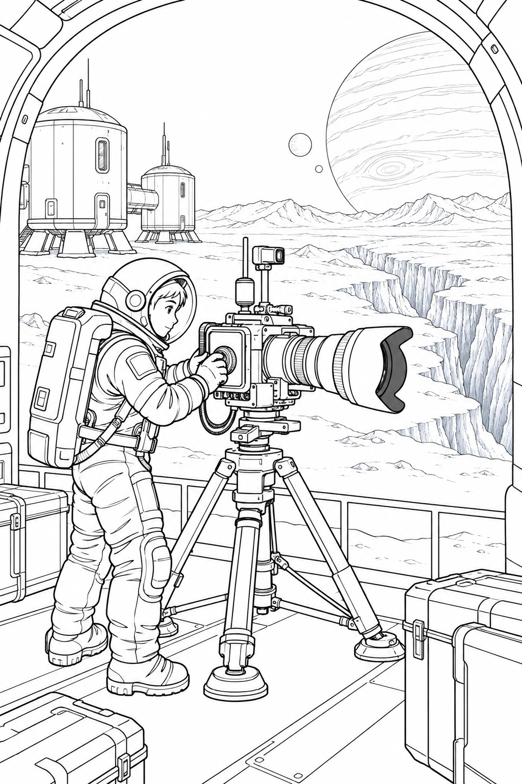 氷の衛星の探査基地:観測カメラの調整の塗り絵