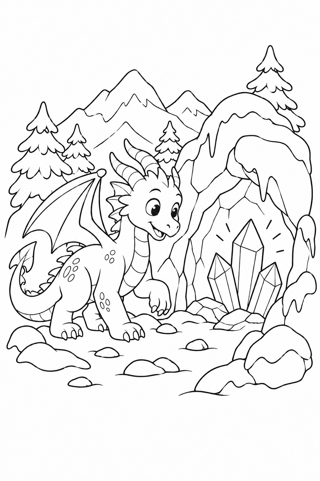 Dibujo de El dragón de nieve en la cueva de cristal para colorear