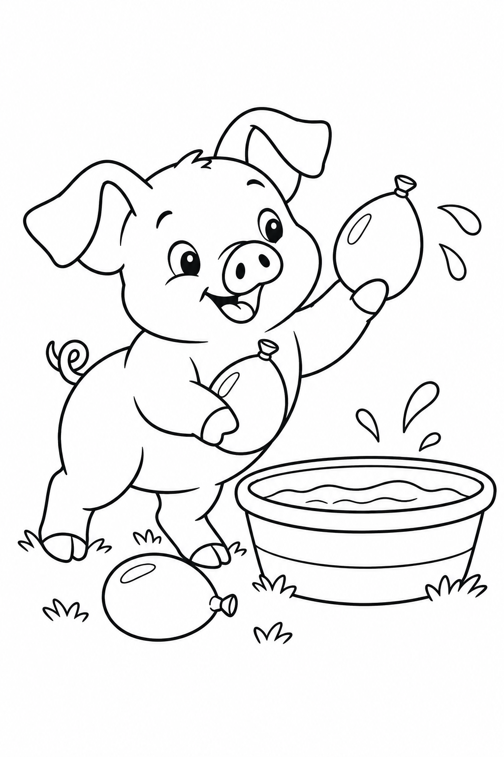こぶたの水ふうせんの塗り絵