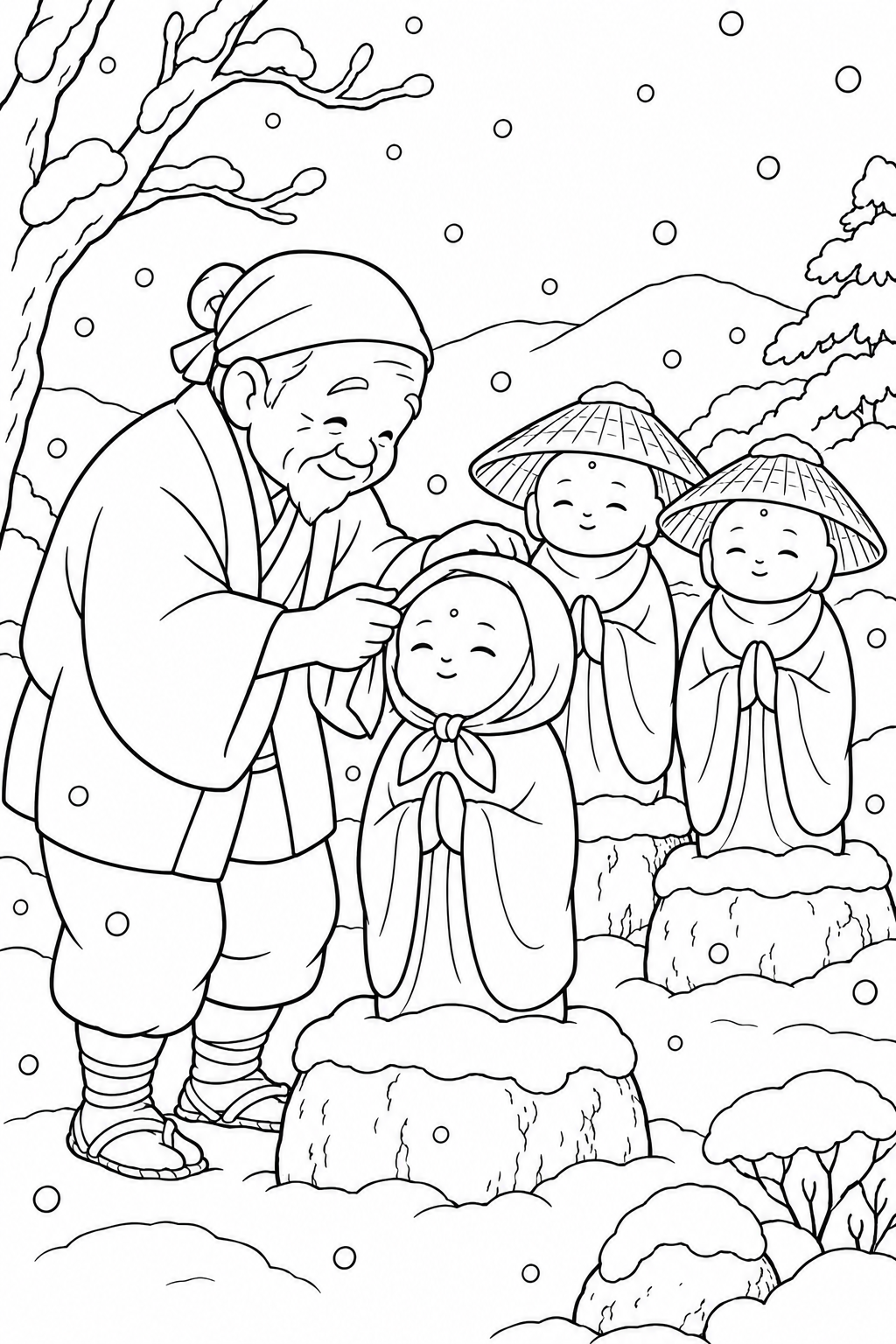 かさじぞう・てぬぐいもあったかいの塗り絵
