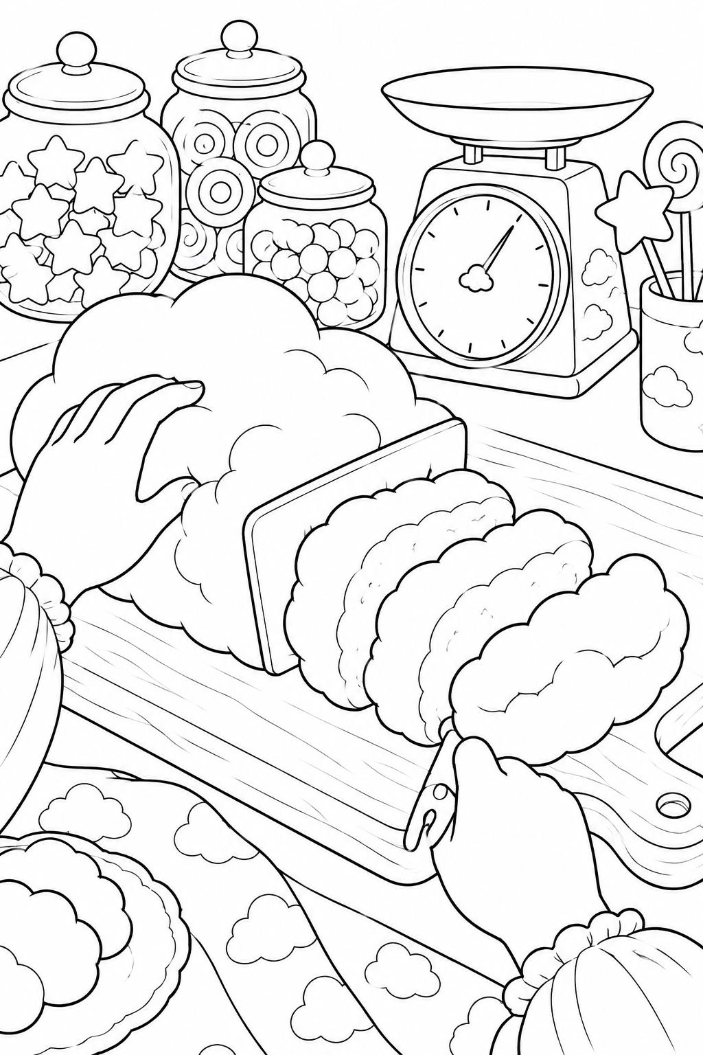雲を切り分けるお菓子屋の塗り絵