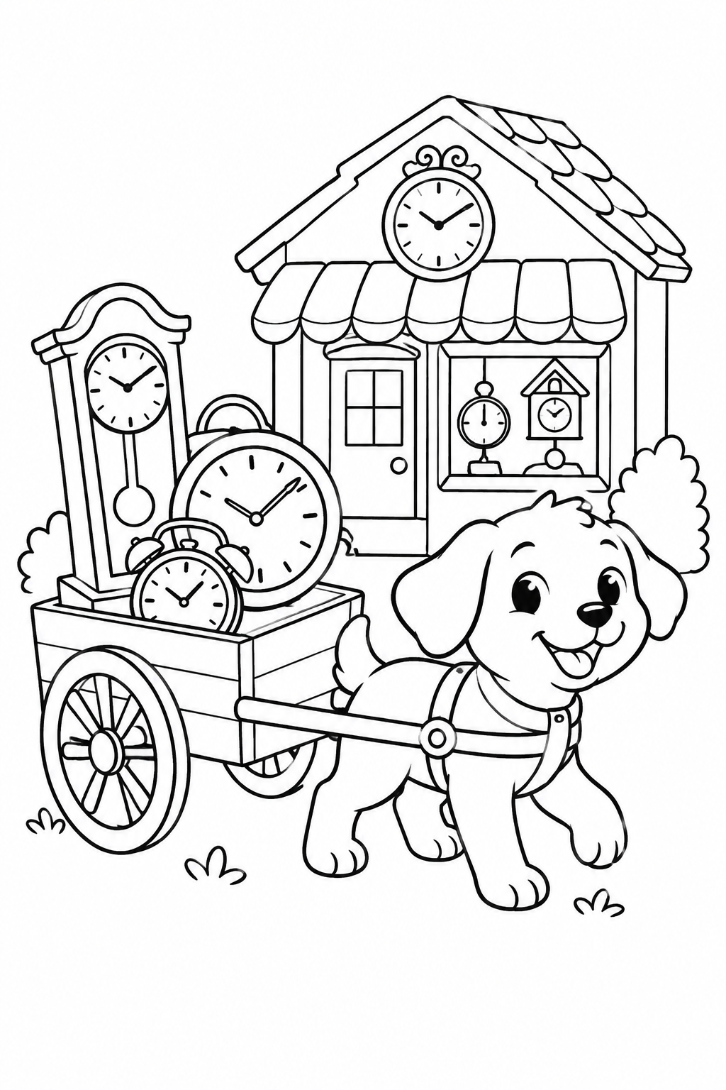 こいぬの時計屋さんの配達の塗り絵