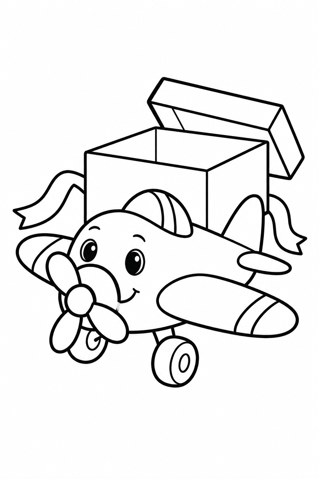 おもちゃのひこうきとプレゼント箱の塗り絵