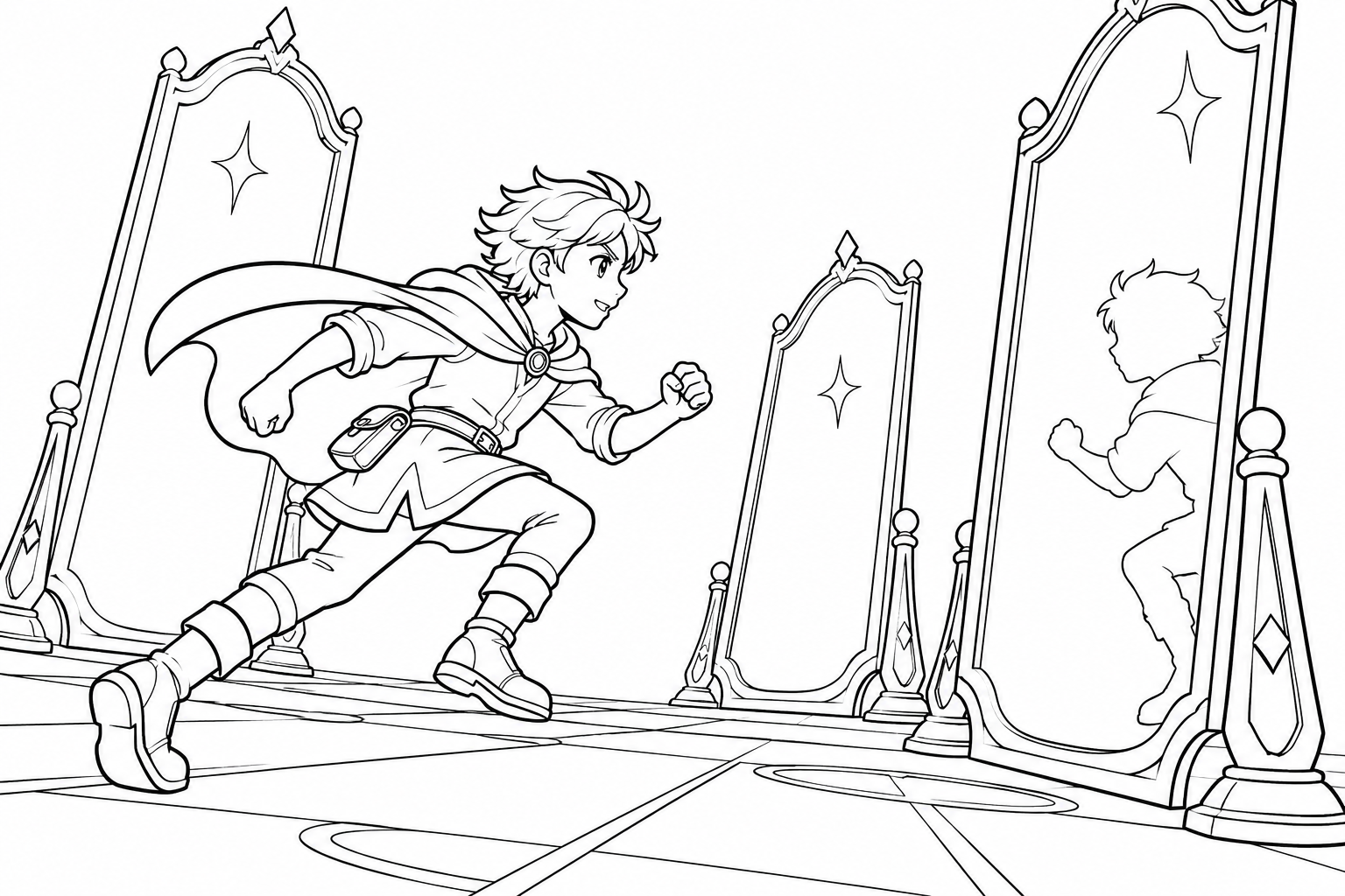 Dibujo de Aprendiz corriendo por un laberinto de espejos para colorear