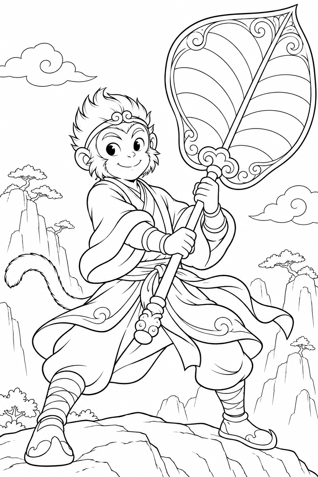 ほっこり西遊記：悟空と大きな扇の塗り絵
