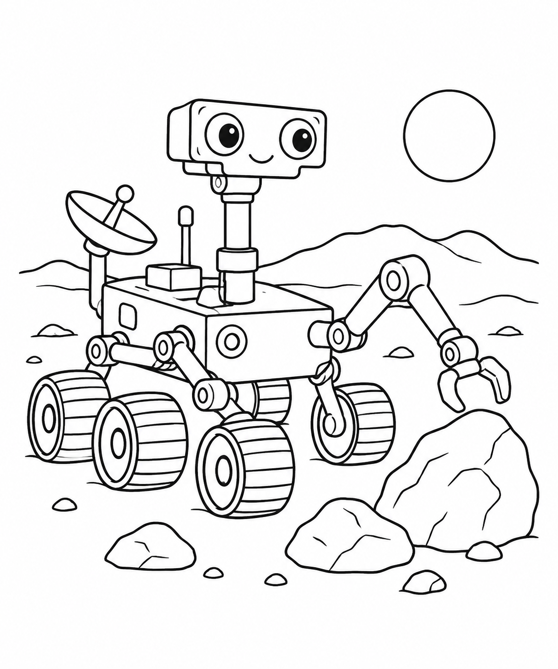Dibujo de Róver de Marte y rocas para colorear