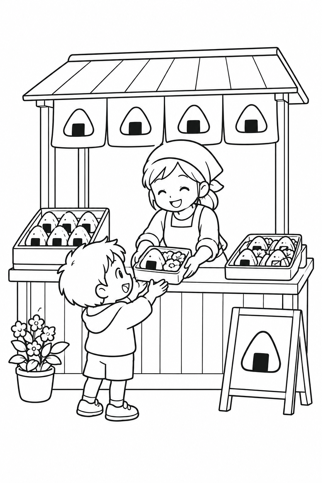おにぎりのお弁当屋さんの塗り絵