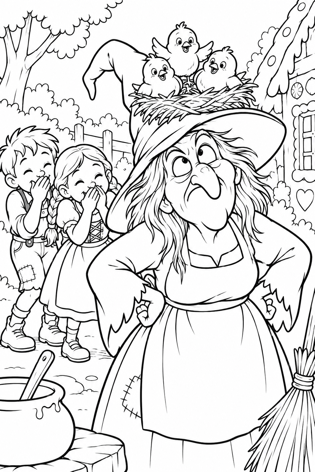 Hansel and Gretel：A nest in the witch's hat（Comedy） coloring page