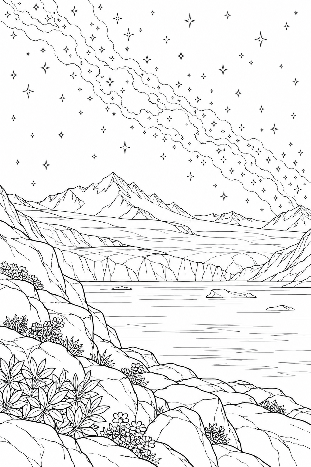 氷河と岩の岬と天の川の塗り絵