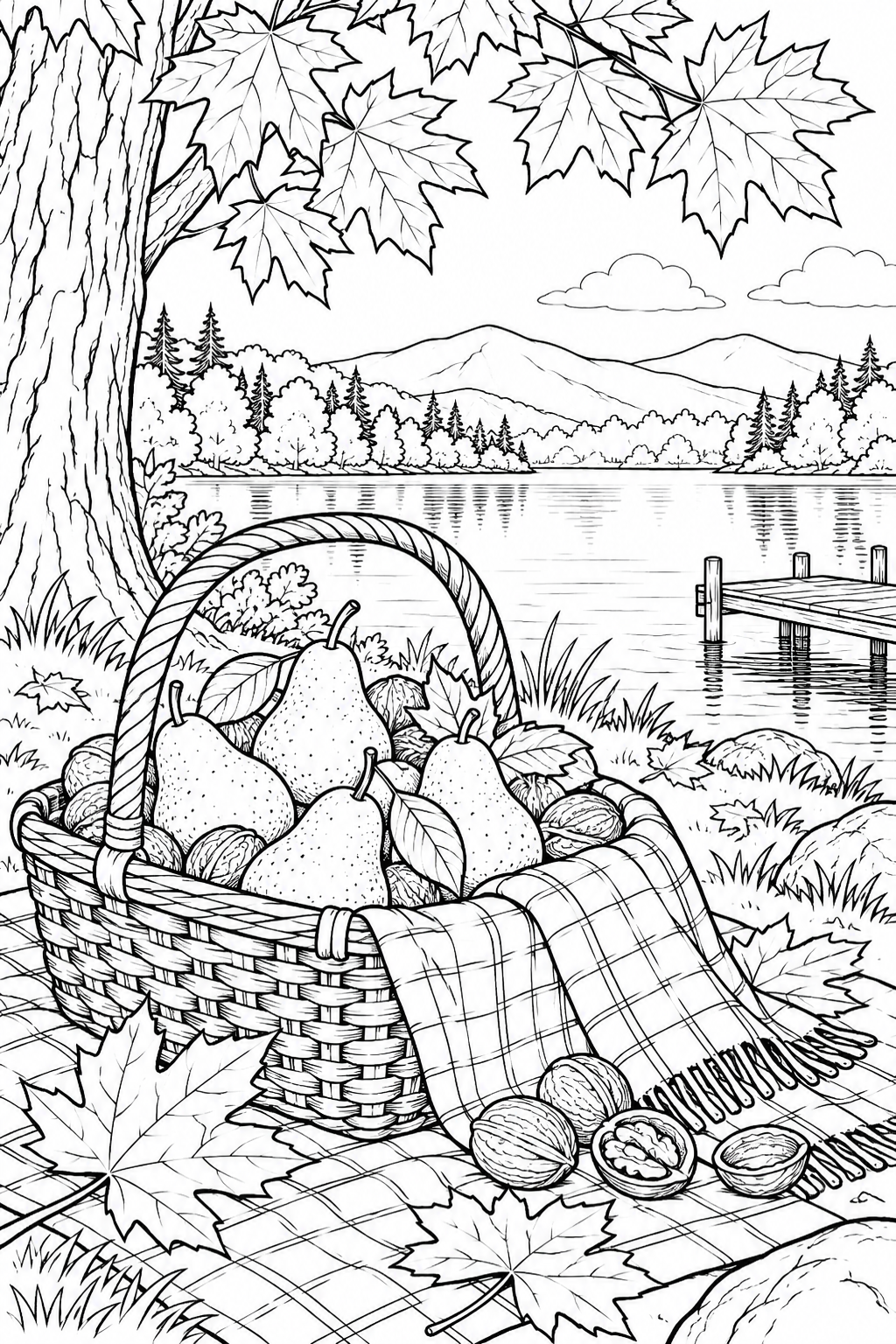 Coloriage Pique-nique au bord du lac — automne