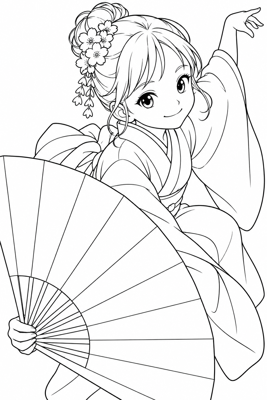 大きな扇のポーズの塗り絵