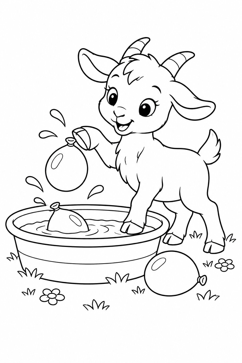 こやぎの水ふうせんの塗り絵