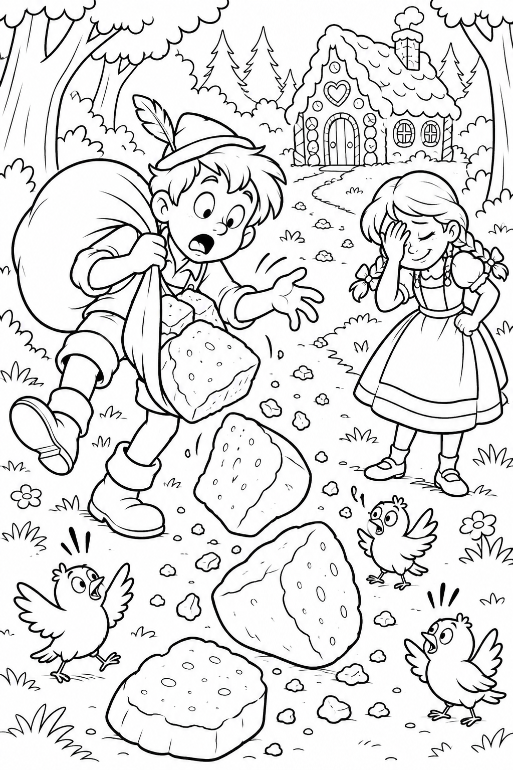 Hansel and Gretel：The oversized breadcrumb plan（Comedy） coloring page