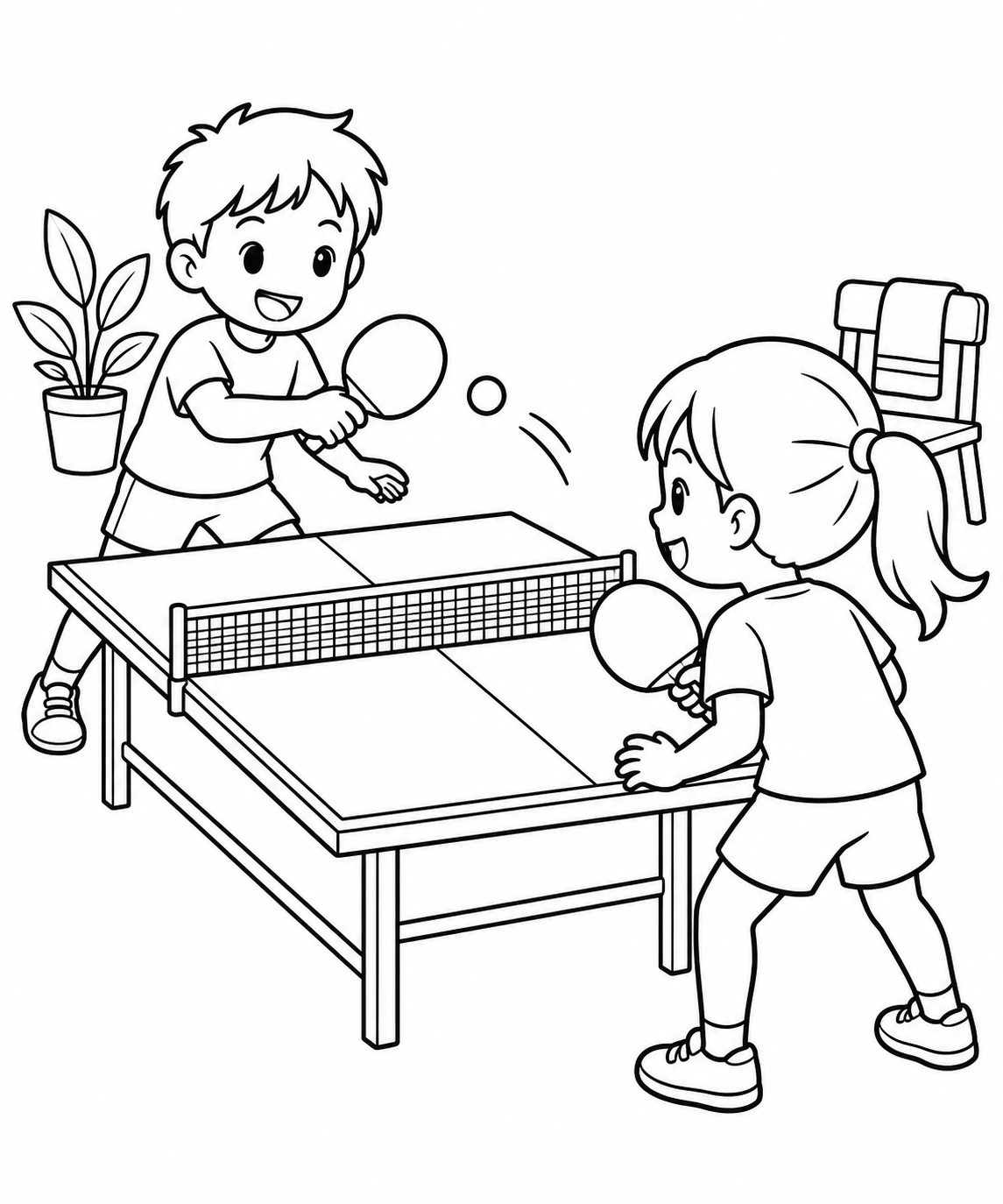 卓球とピンポン台の塗り絵